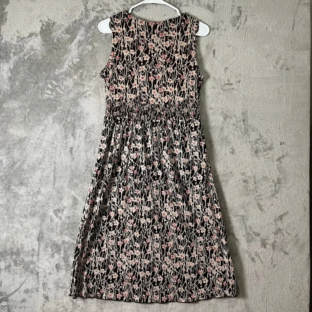 Vintage Brown Floral Midi Dress Earth Fairy Boho Cottagecore Sleeveless V-Neck S